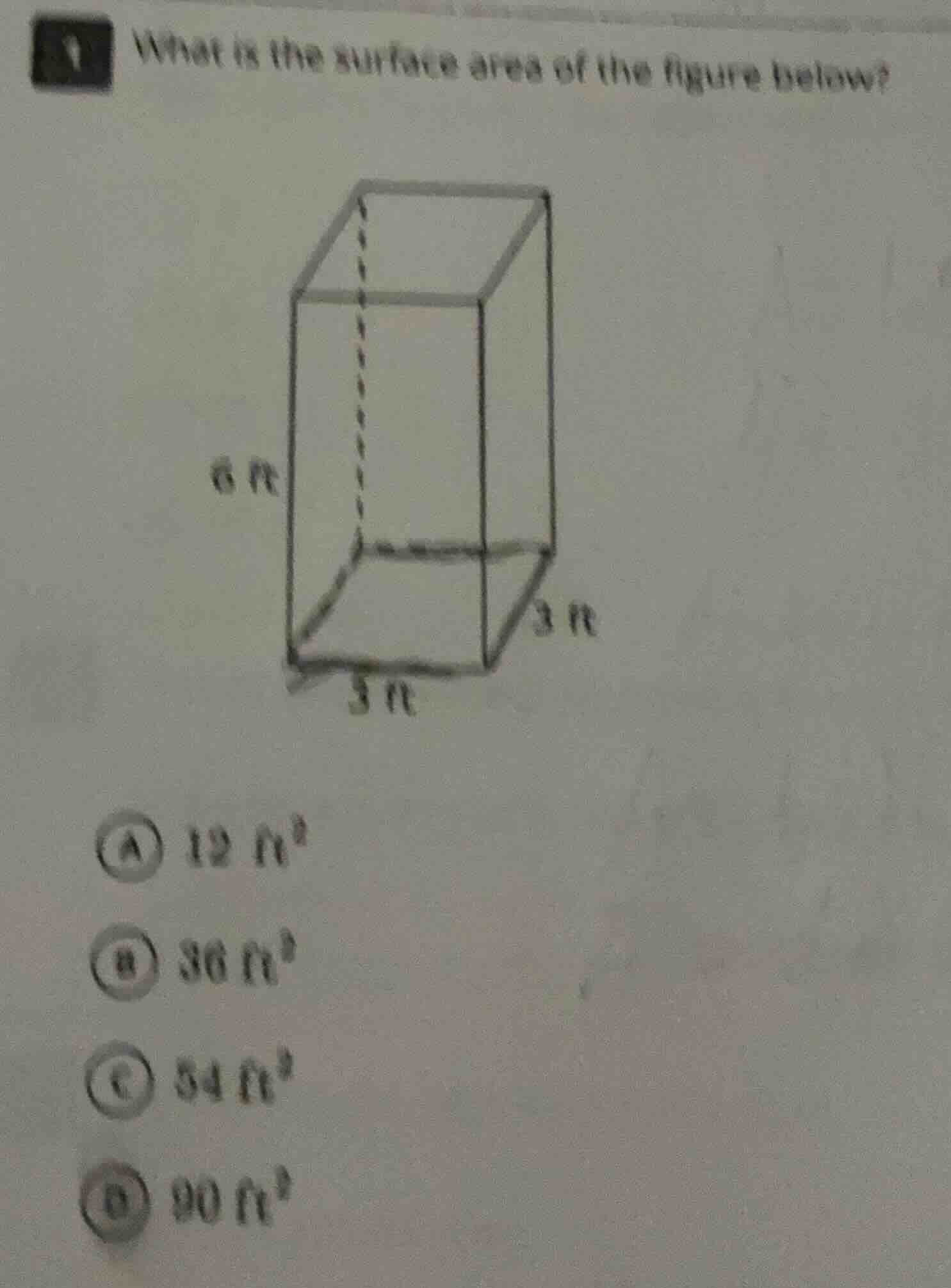 what is the surface area of the figure below? a ( 12 \text{ft}^2 ) b ( …