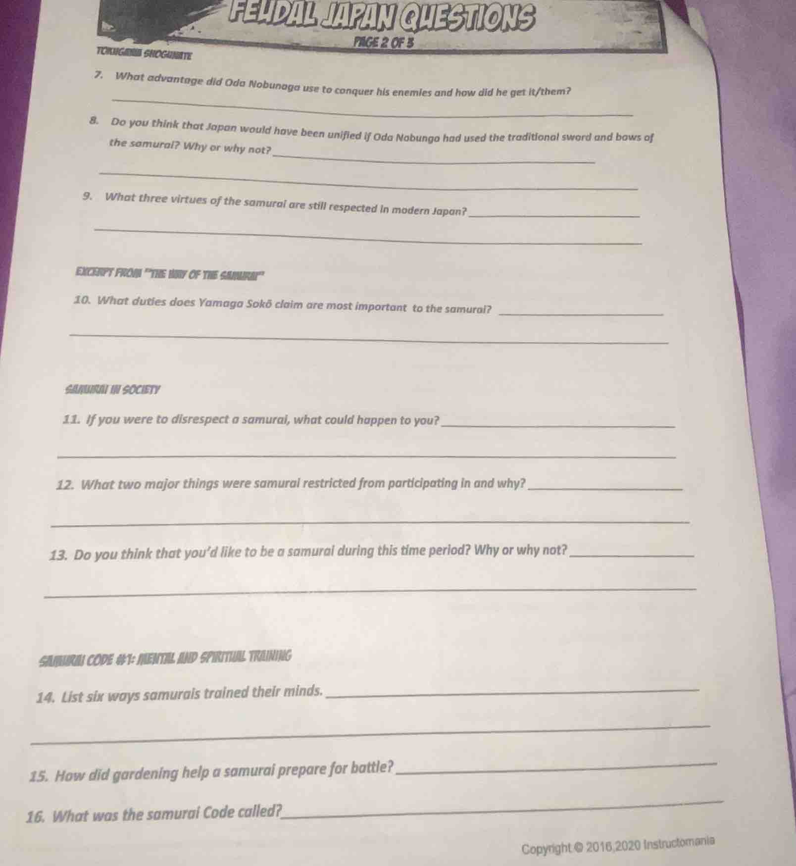 feudal japan questions page 2 of 3 tokugawa shogunate 7. what advantage…