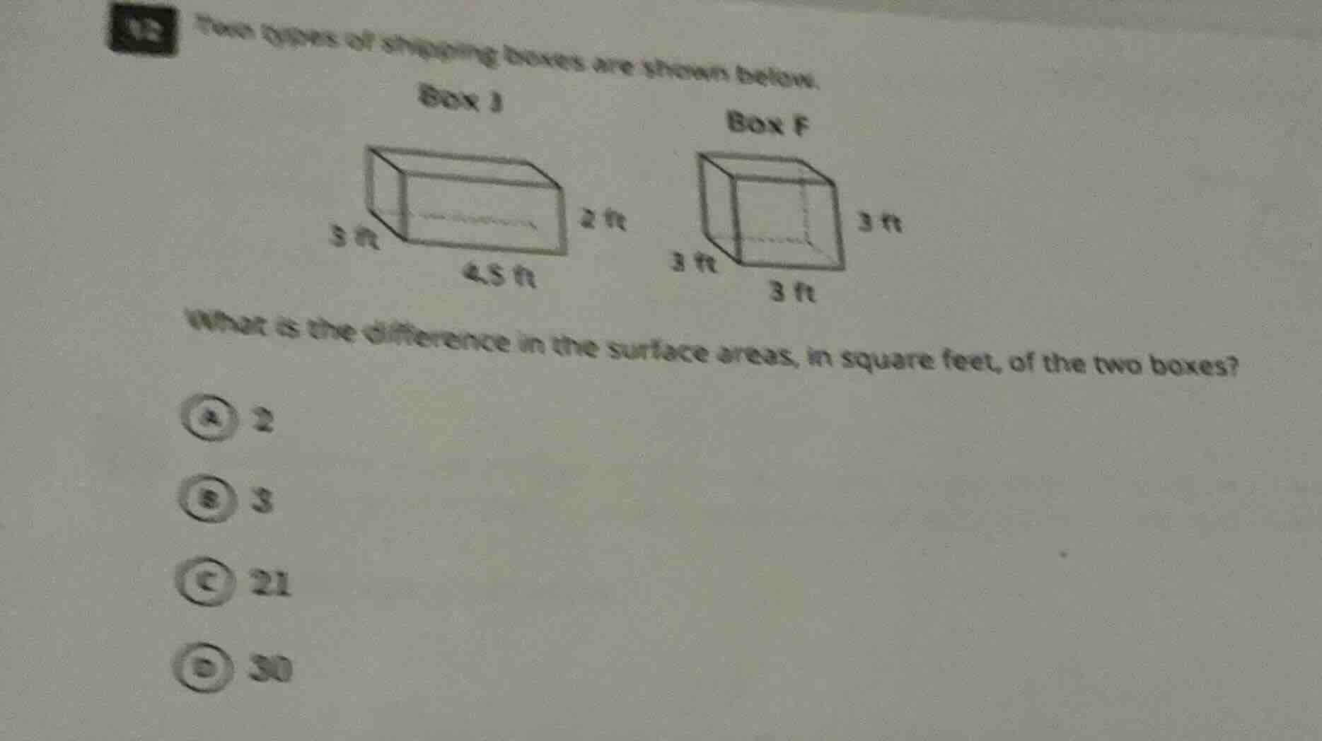 two types of shipping boxes are shown below. box j box f what is the di…