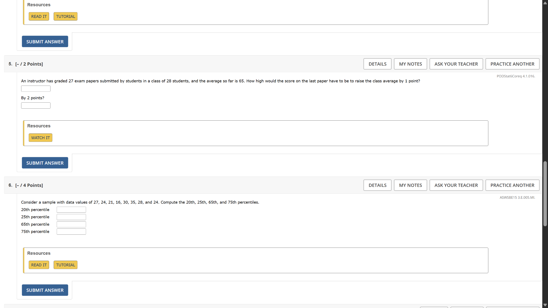 5. - / 2 points an instructor has graded 27 exam papers submitted by st…