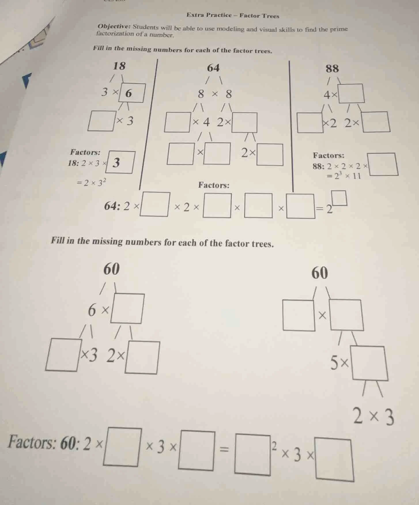 extra practice – factor trees objective: students will be able to use m…