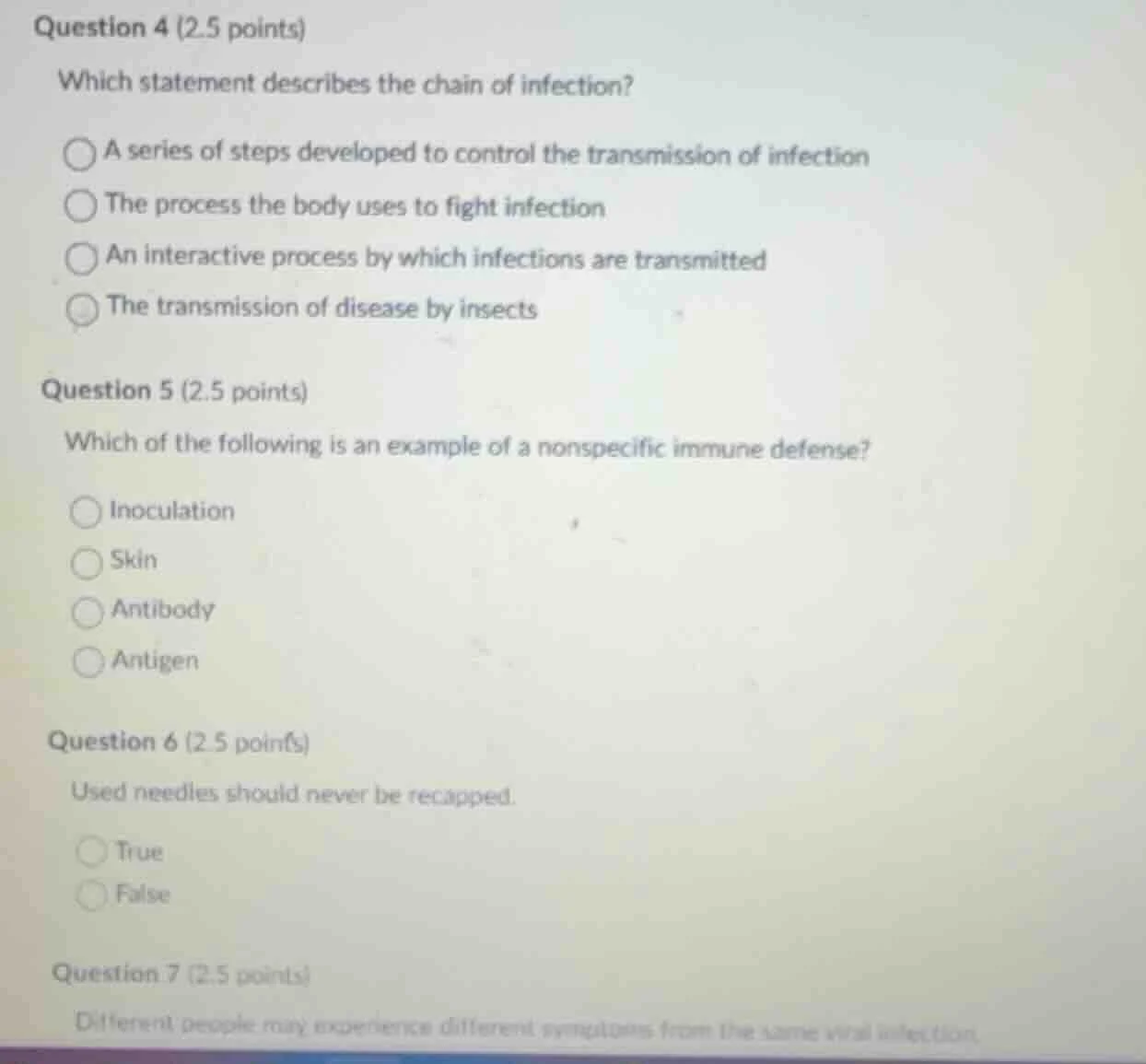 question 4 (2.5 points) which statement describes the chain of infectio…