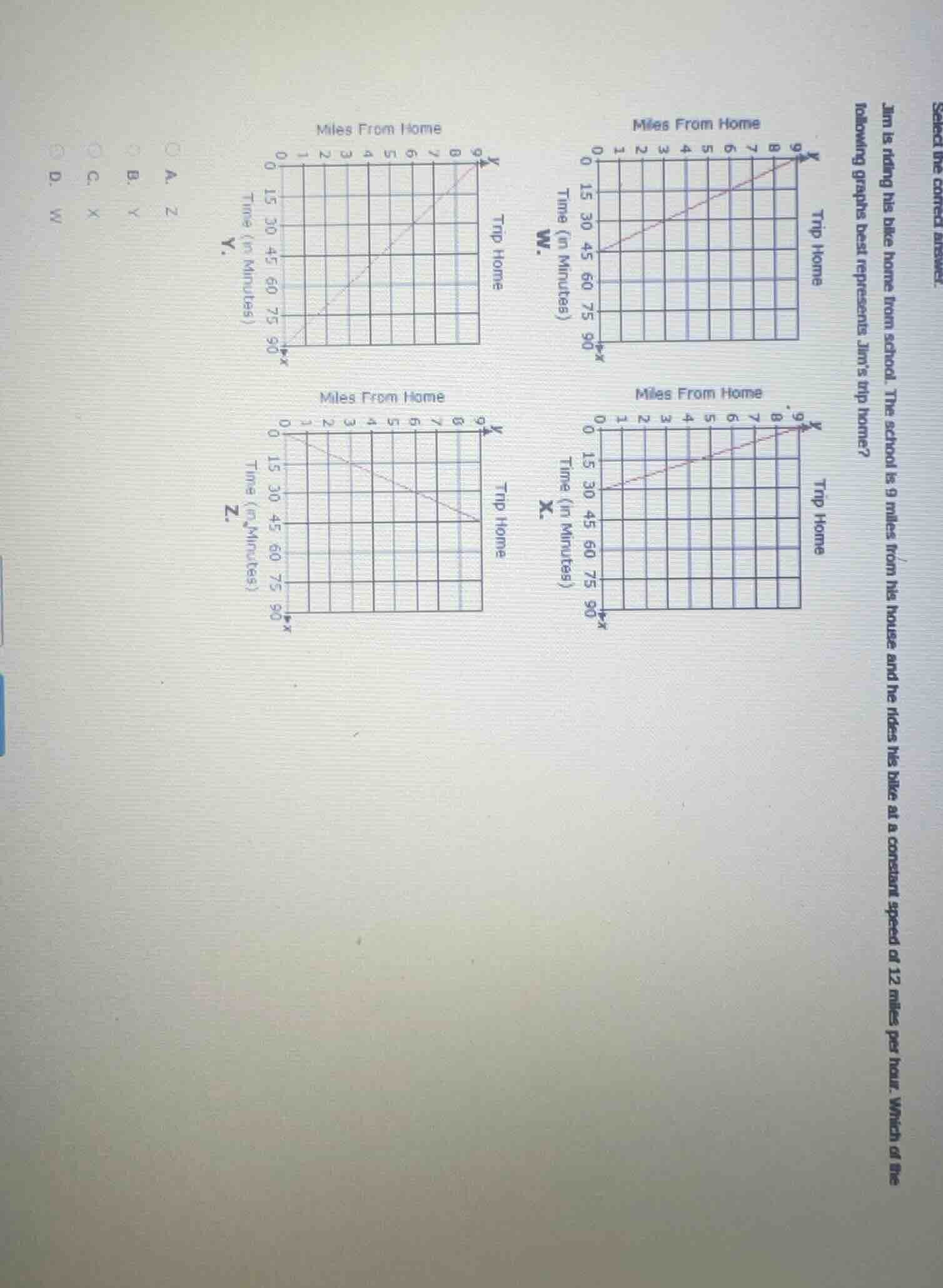 select the correct answer. jim is riding his bike home from school. the…