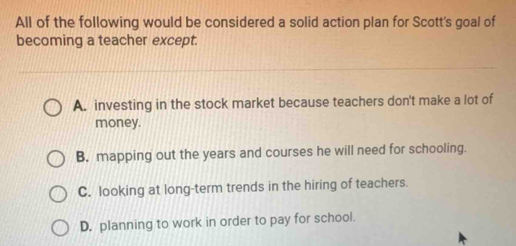 all of the following would be considered a solid action plan for scotts…