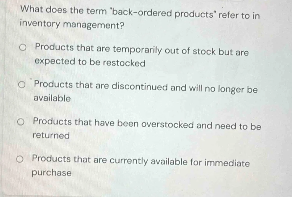 what does the term \back - ordered products\ refer to in inventory mana…
