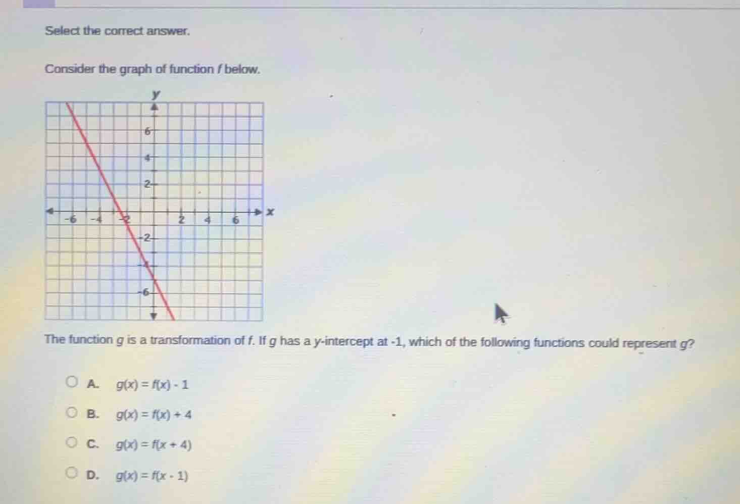 select the correct answer. consider the graph of function f below. grap…