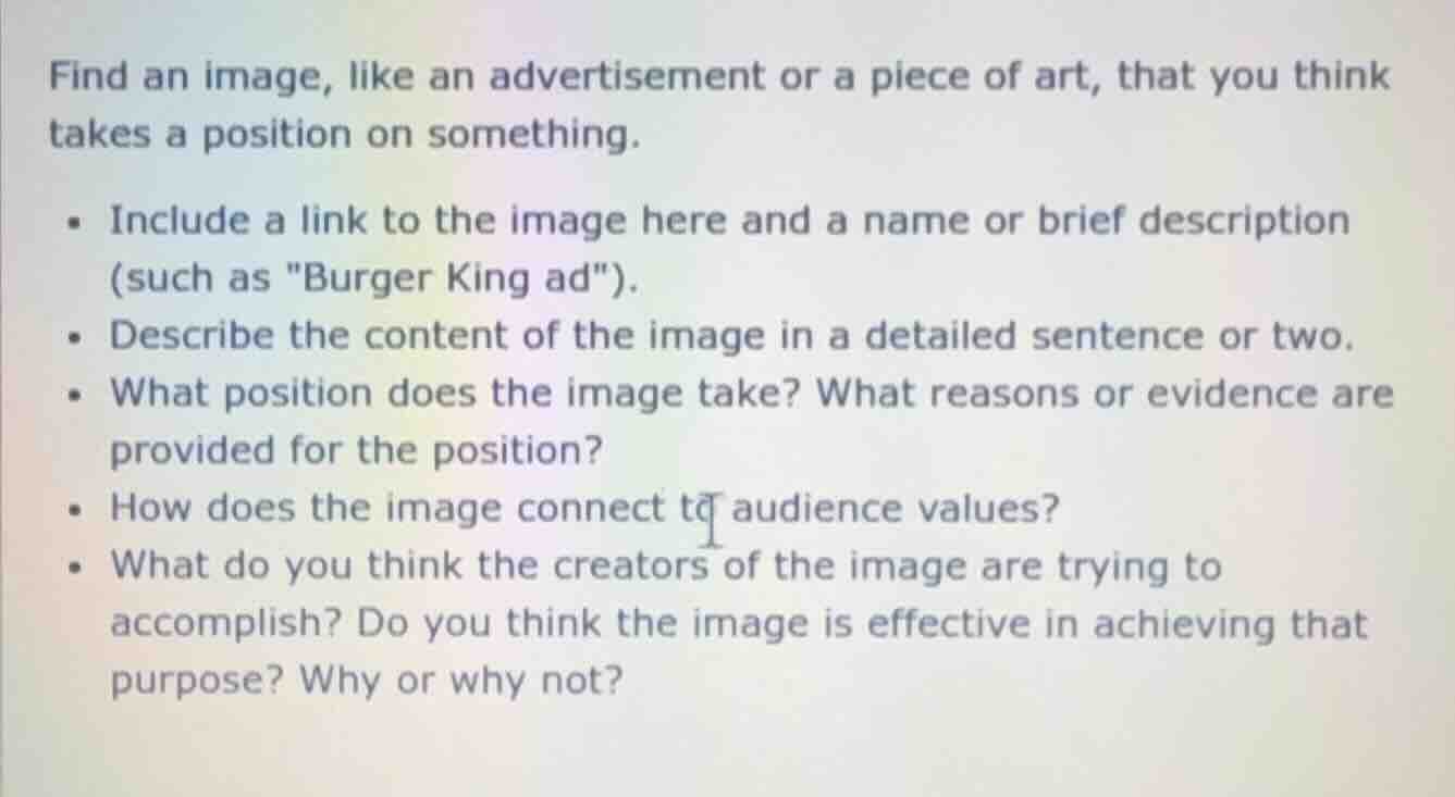 find an image, like an advertisement or a piece of art, that you think …