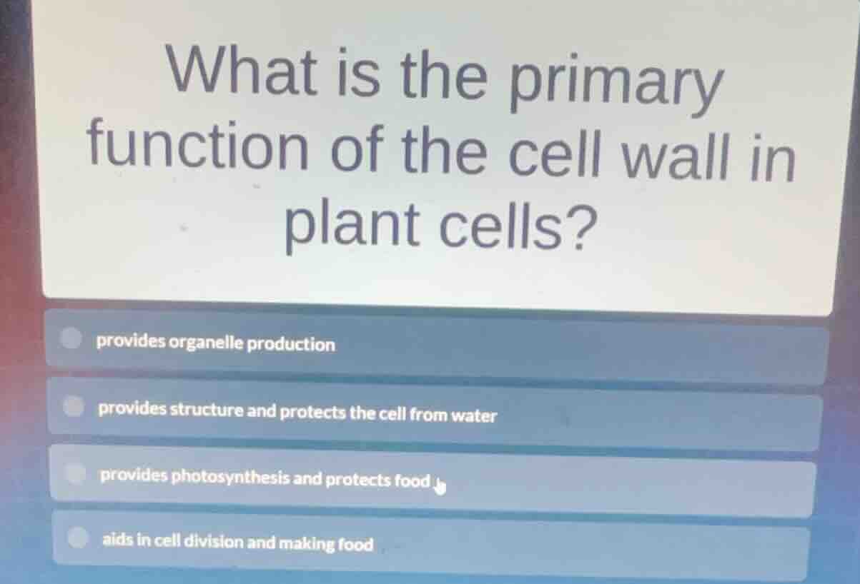 what is the primary function of the cell wall in plant cells? provides …