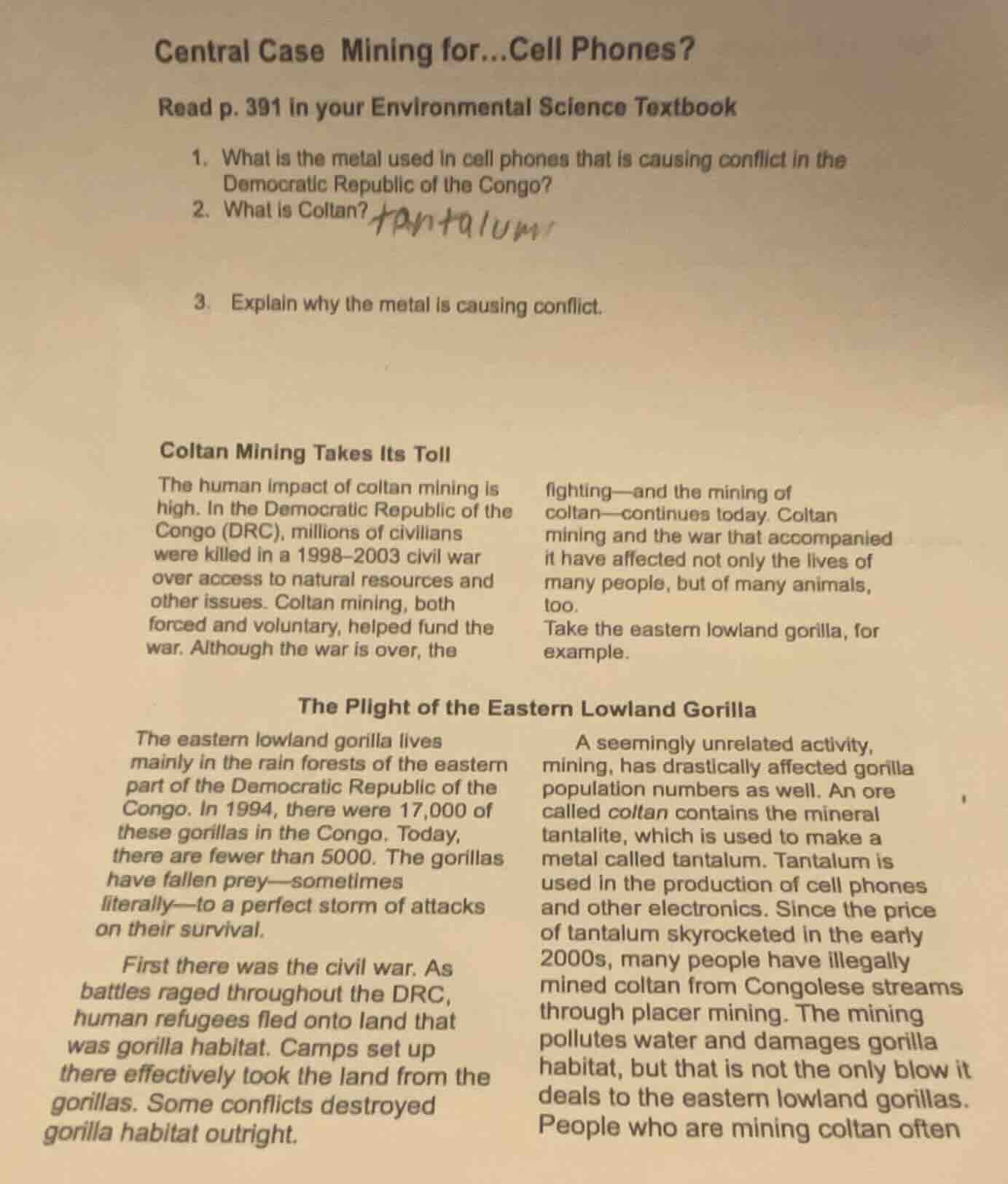 central case mining for...cell phones? read p. 391 in your environmenta…