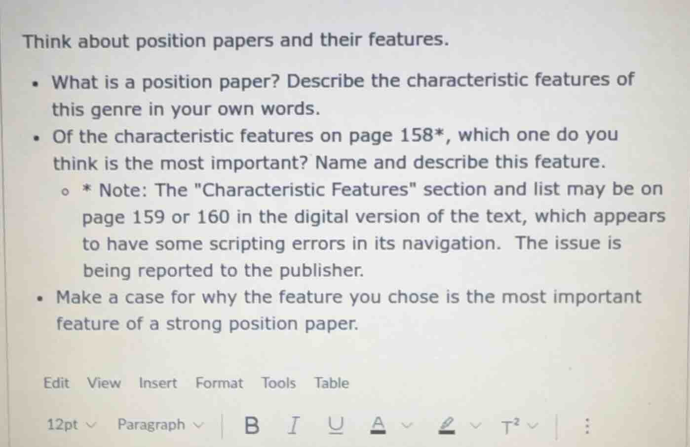 think about position papers and their features. - what is a position pa…