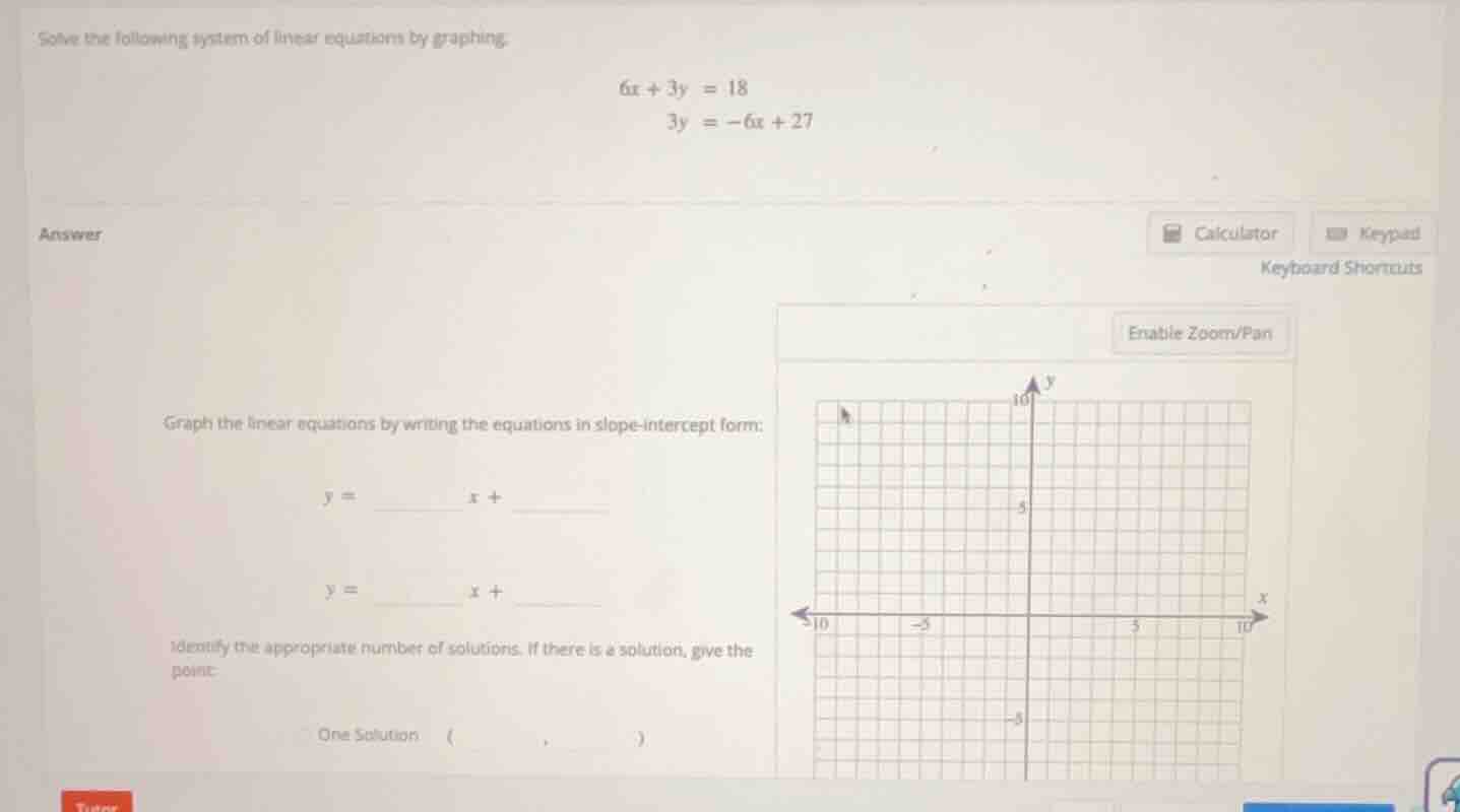 solve the following system of linear equations by graphing. $6x + 3y = …