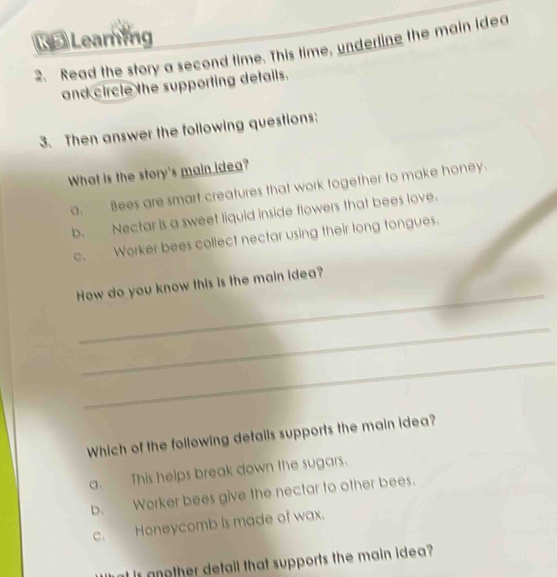 2. read the story a second time. this time, underline the main idea and…