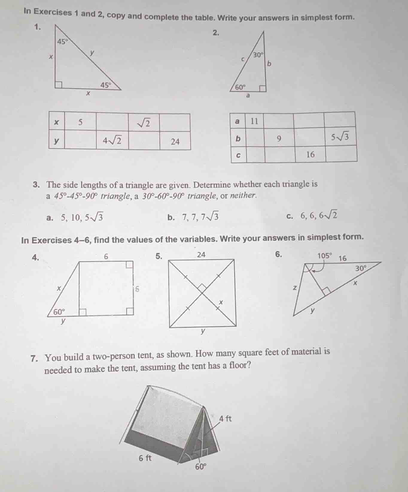 in exercises 1 and 2, copy and complete the table. write your answers i…