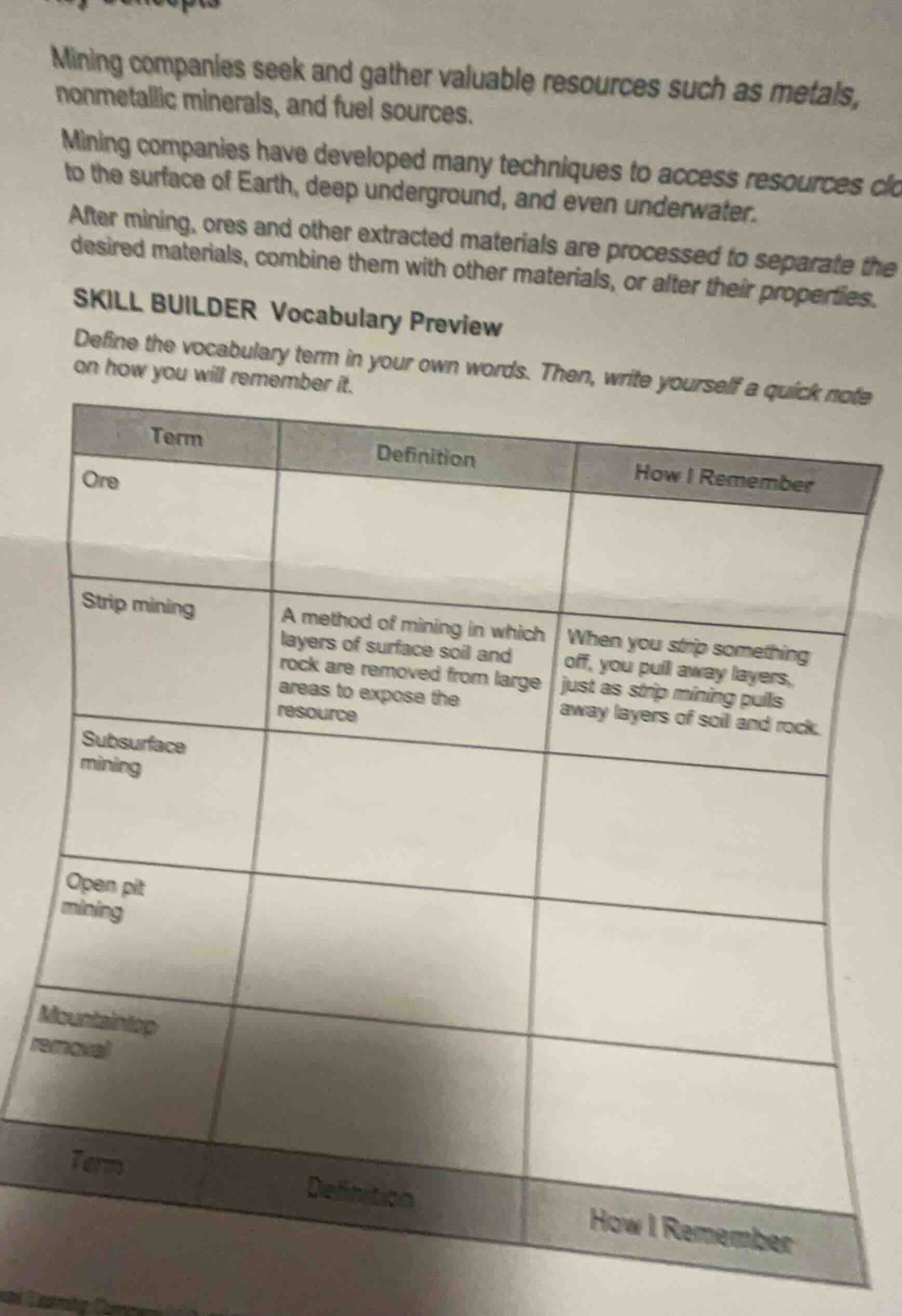 mining companies seek and gather valuable resources such as metals, non…