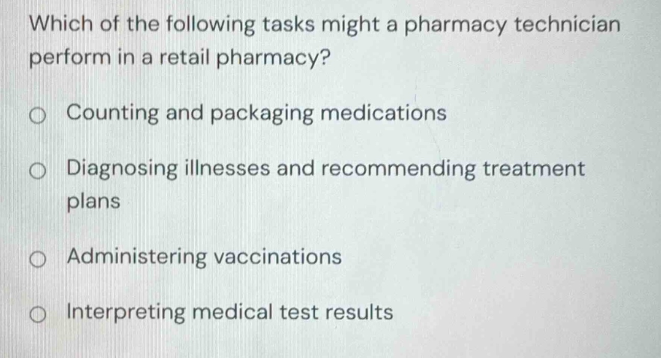 which of the following tasks might a pharmacy technician perform in a r…