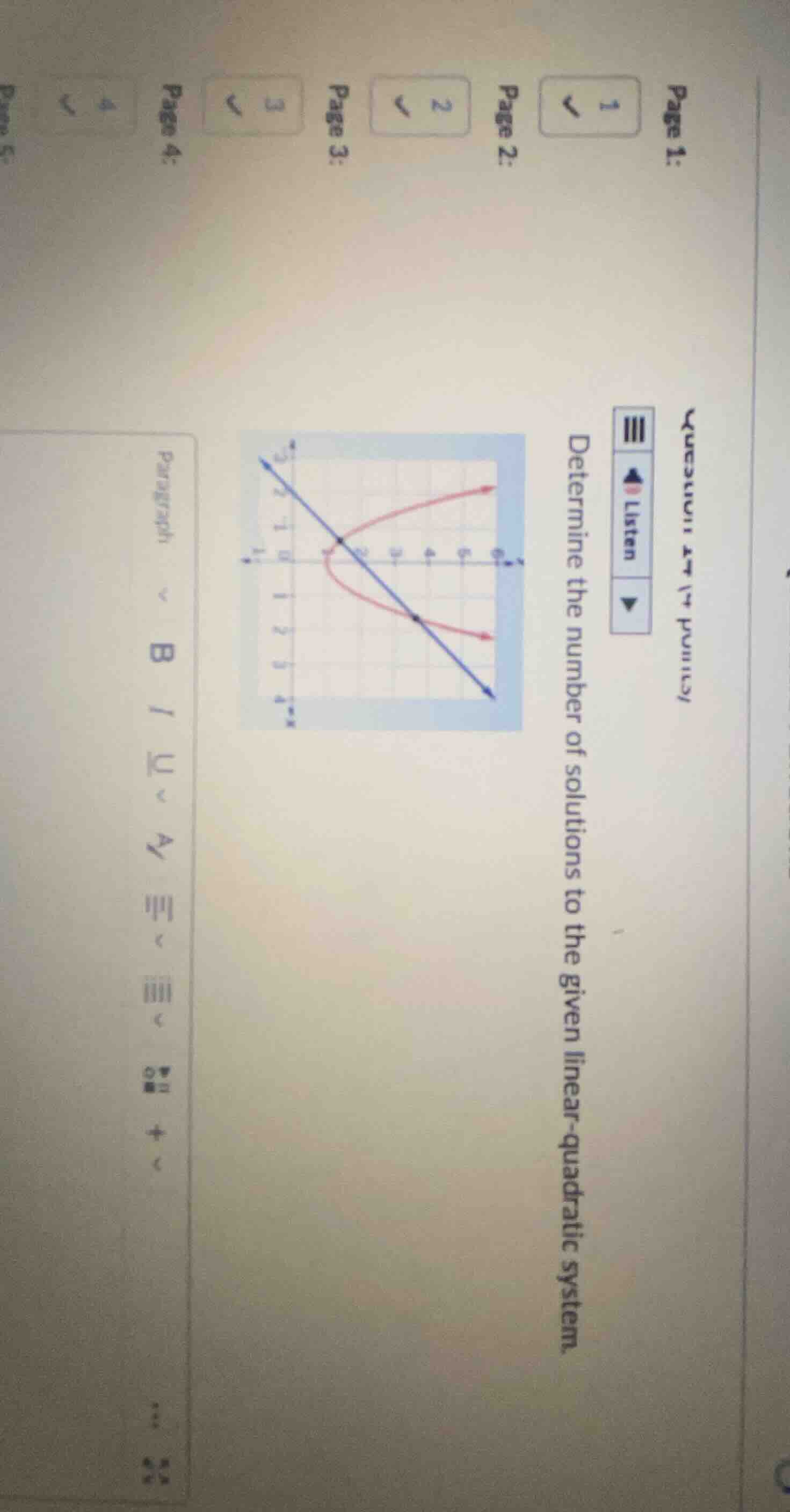determine the number of solutions to the given linear - quadratic syste…