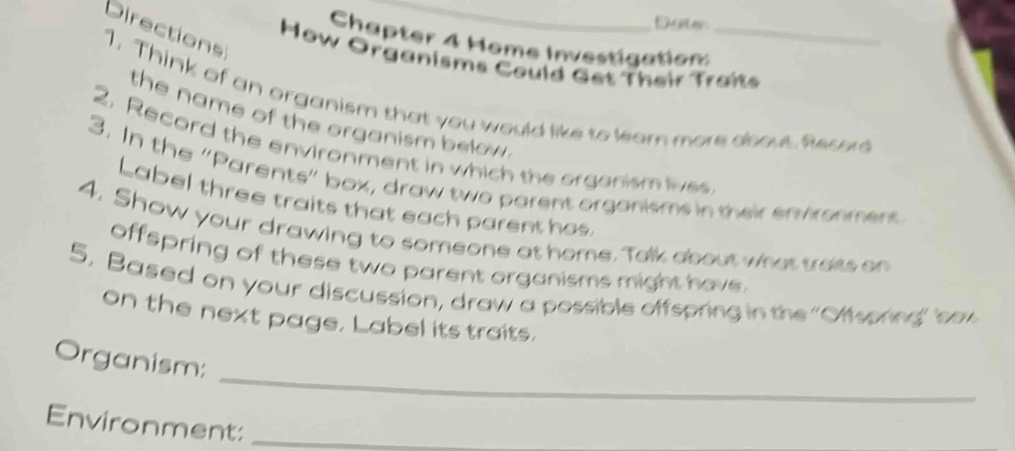 chapter 4 home investigation: how organisms could get their traits dire…