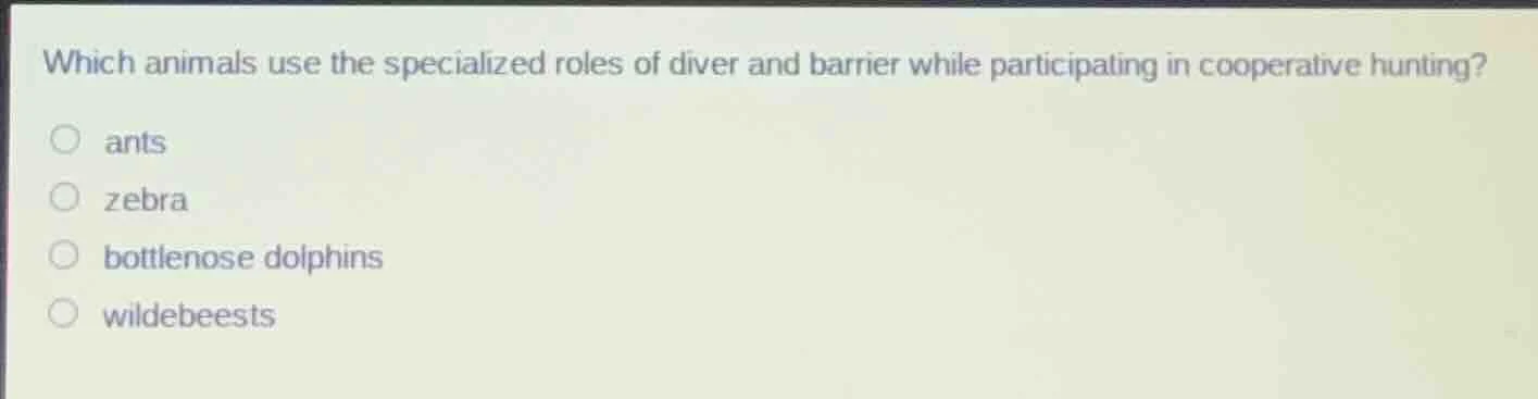 which animals use the specialized roles of diver and barrier while part…