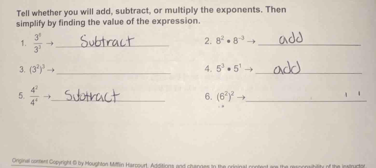 tell whether you will add, subtract, or multiply the exponents. then si…