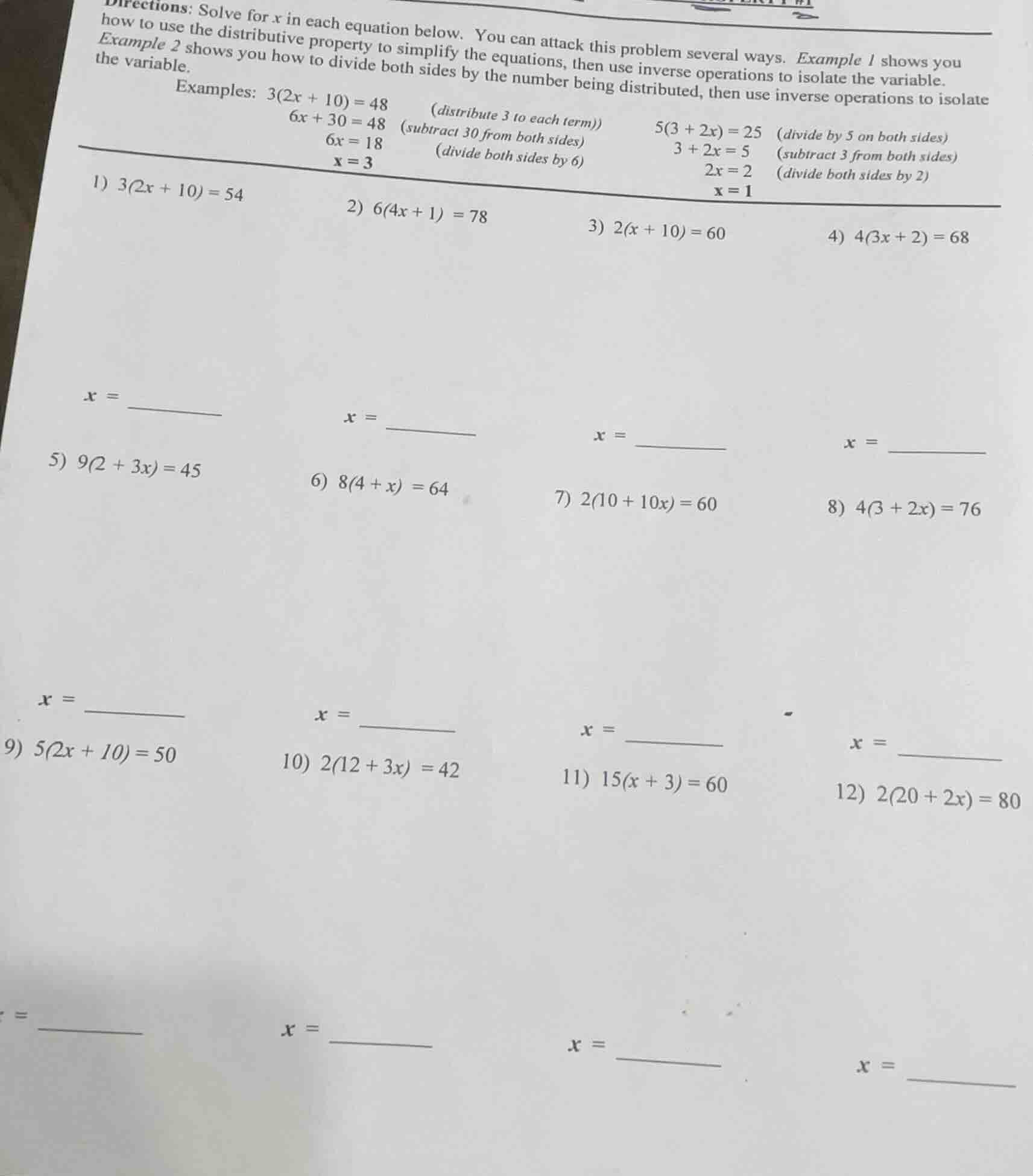 directions: solve for x in each equation below. you can attack this pro…