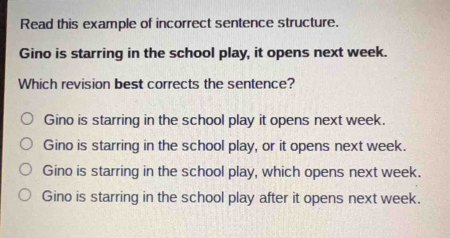 read this example of incorrect sentence structure. gino is starring in …