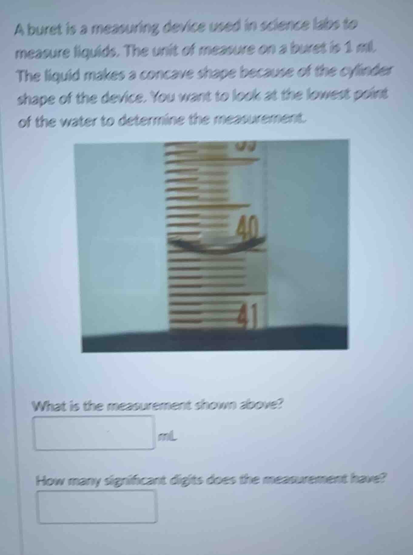 a buret is a measuring device used in science labs to measure liquids. …