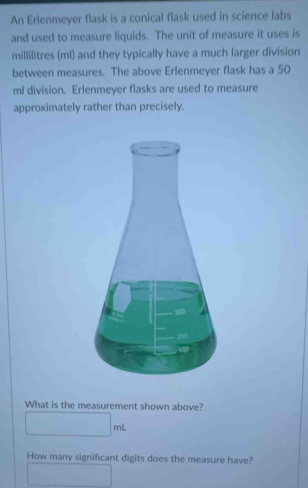 an erlenmeyer flask is a conical flask used in science labs and used to…