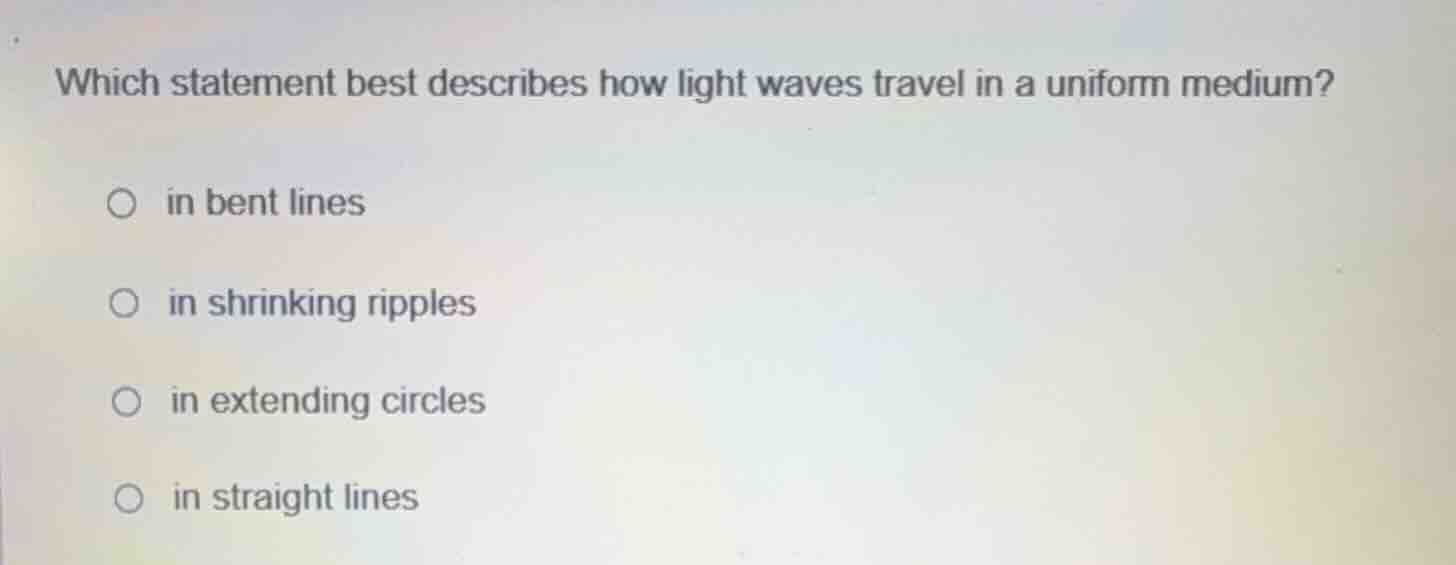 which statement best describes how light waves travel in a uniform medi…