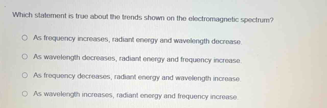 which statement is true about the trends shown on the electromagnetic s…
