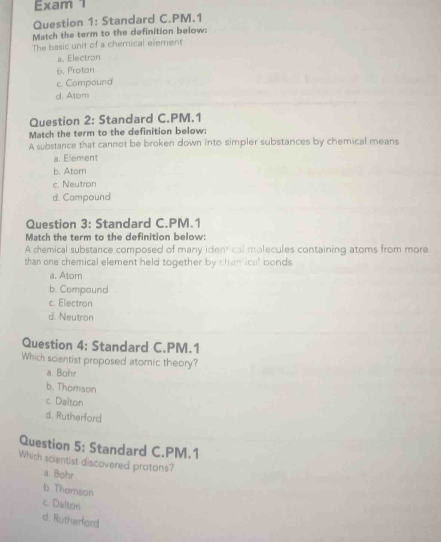 exam 1 question 1: standard c.pm.1 match the term to the definition bel…