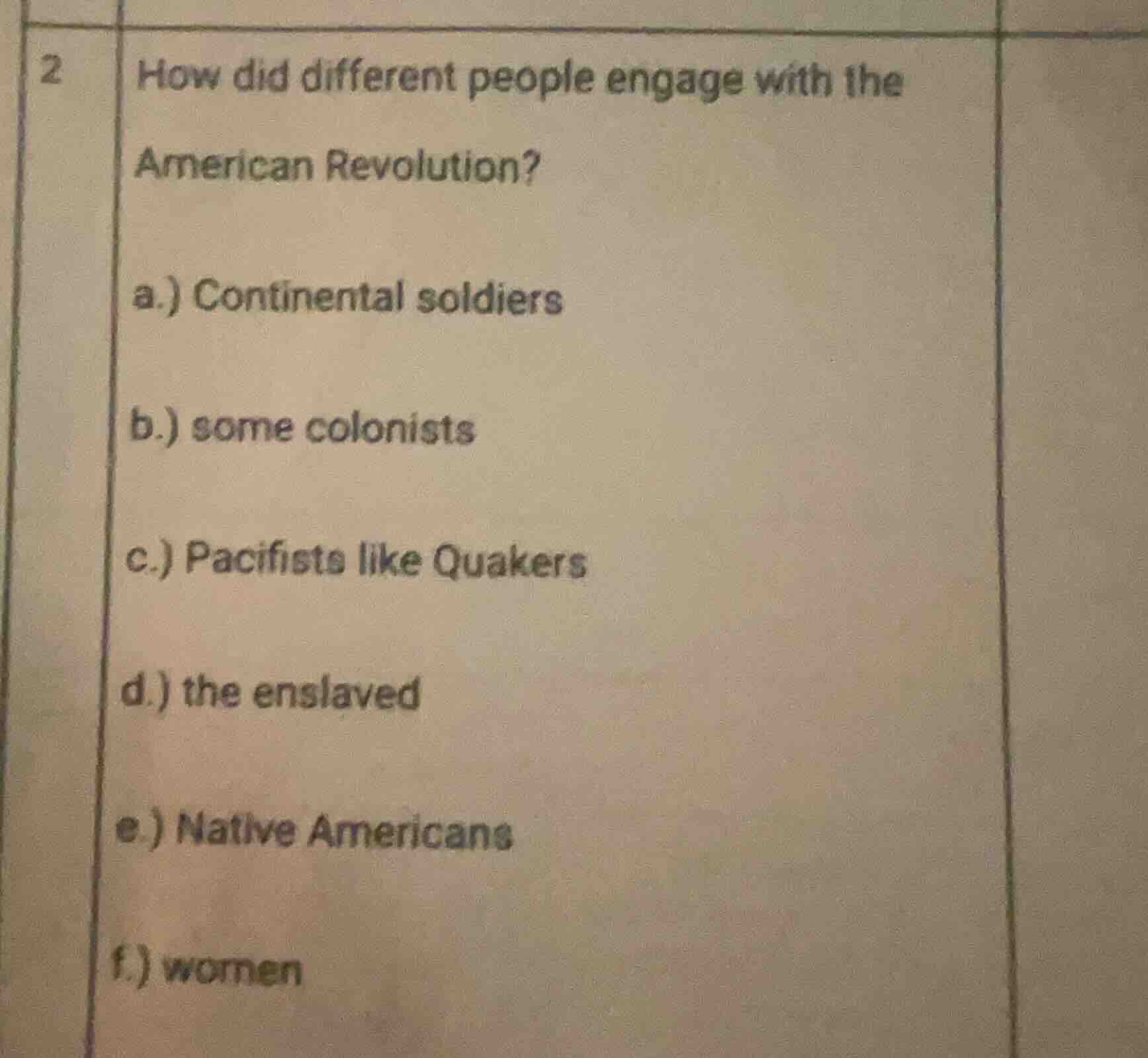 2 how did different people engage with the american revolution? a.) con…