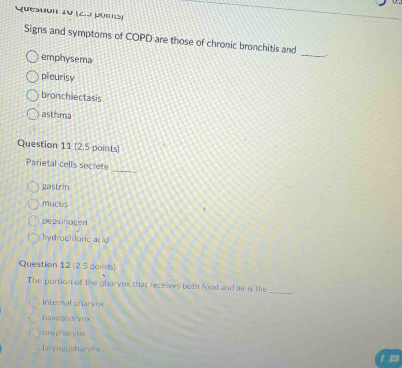 question 10 (2.5 points) signs and symptoms of copd are those of chroni…