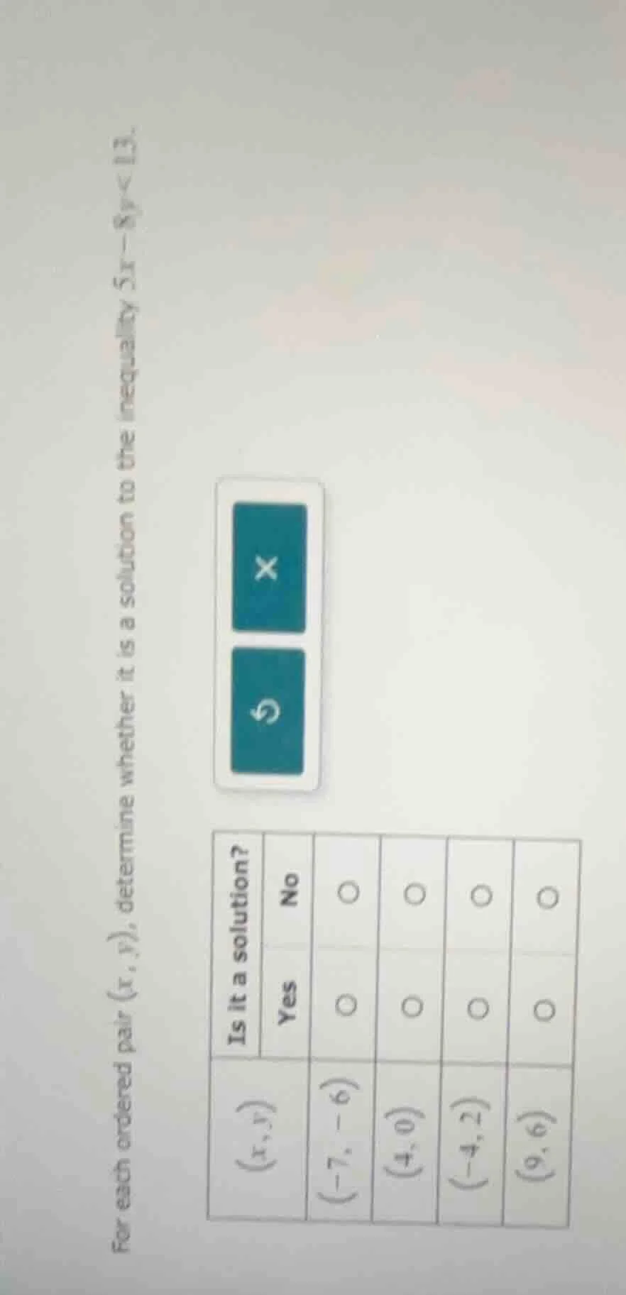 for each ordered pair ((x, y)), determine whether it is a solution to t…