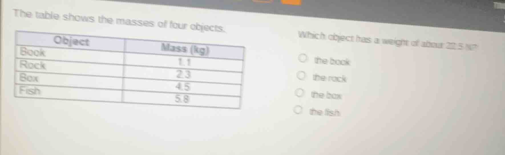 the table shows the masses of four objects. which object has a weight o…