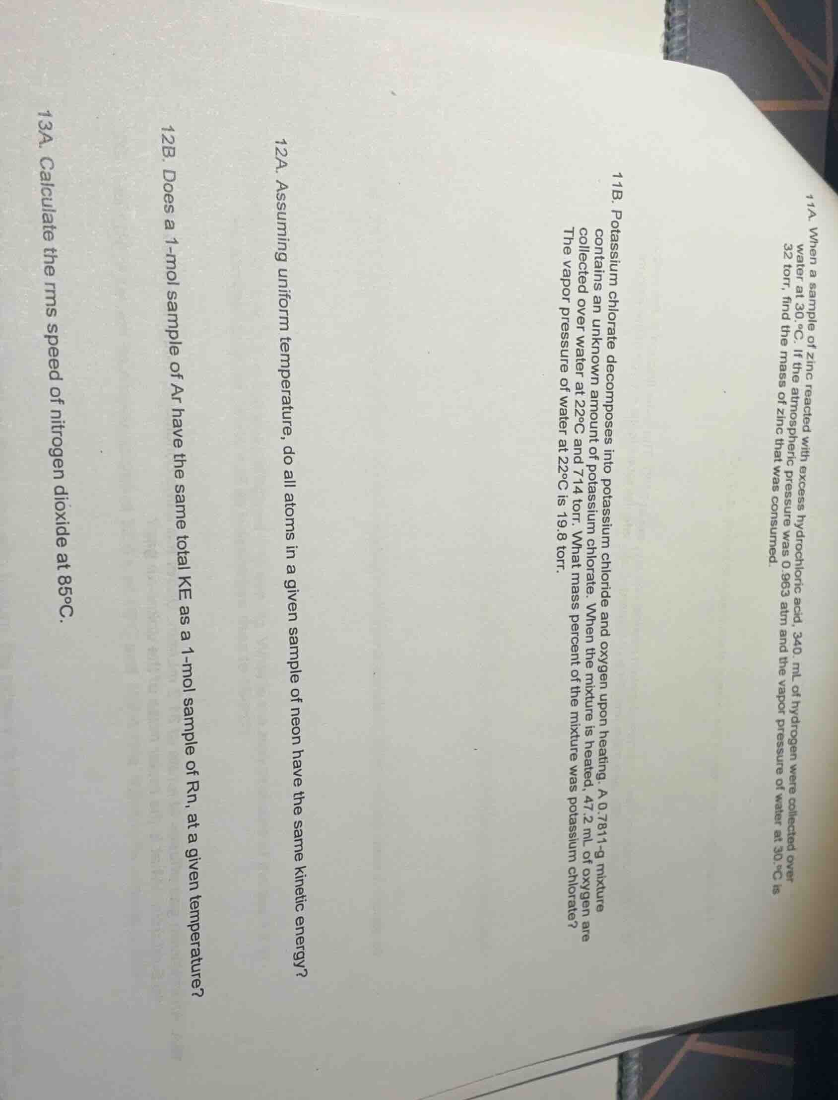 11a. when a sample of zinc reacted with excess hydrochloric acid, 340. …
