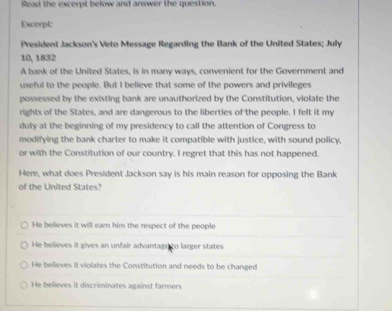 read the excerpt below and answer the question. excerpt: president jack…