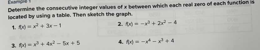 example 1 determine the consecutive integer values of x between which e…