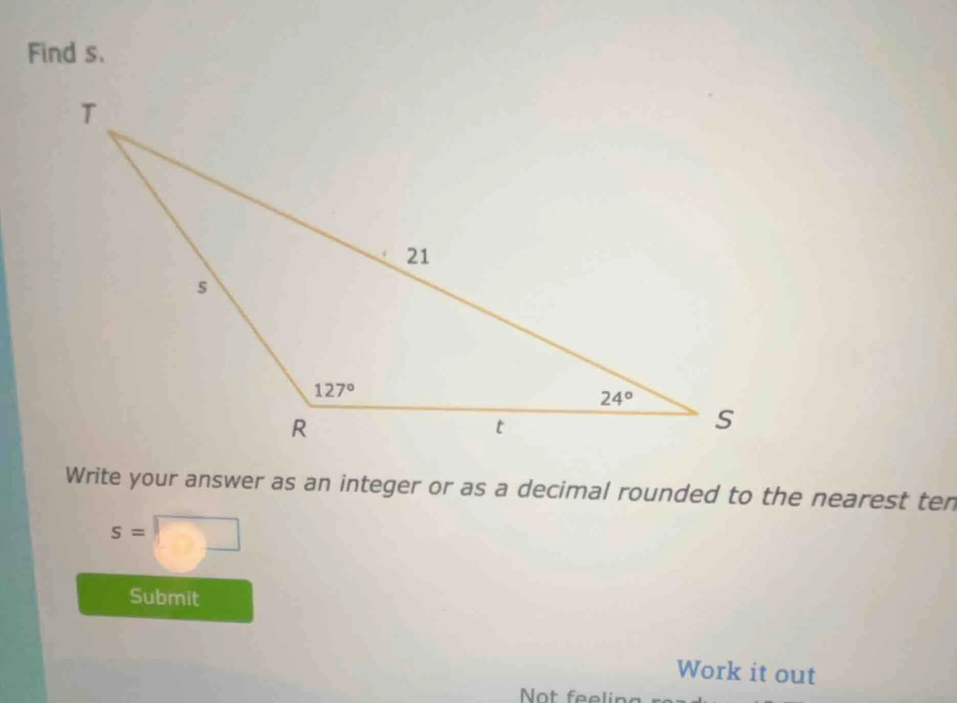 find s. write your answer as an integer or as a decimal rounded to the …