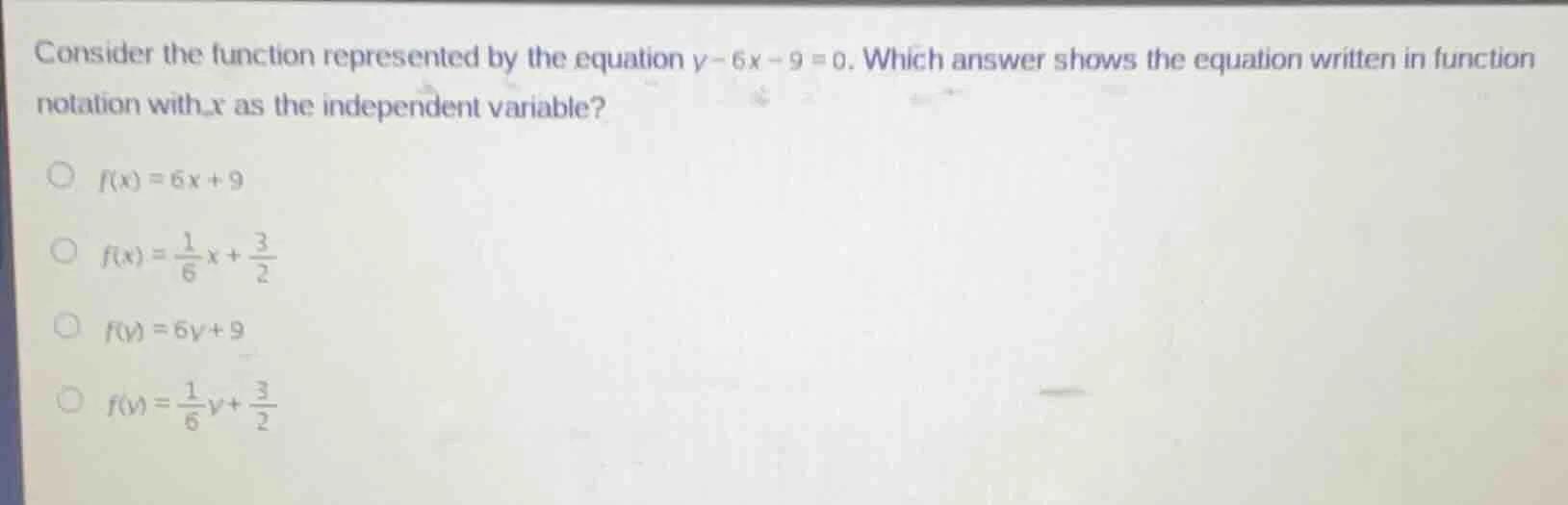 consider the function represented by the equation ( y - 6x - 9 = 0 ). w…