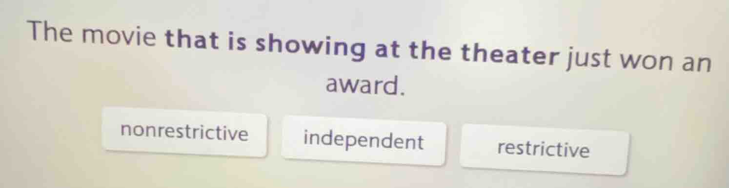 the movie that is showing at the theater just won an award. nonrestrict…