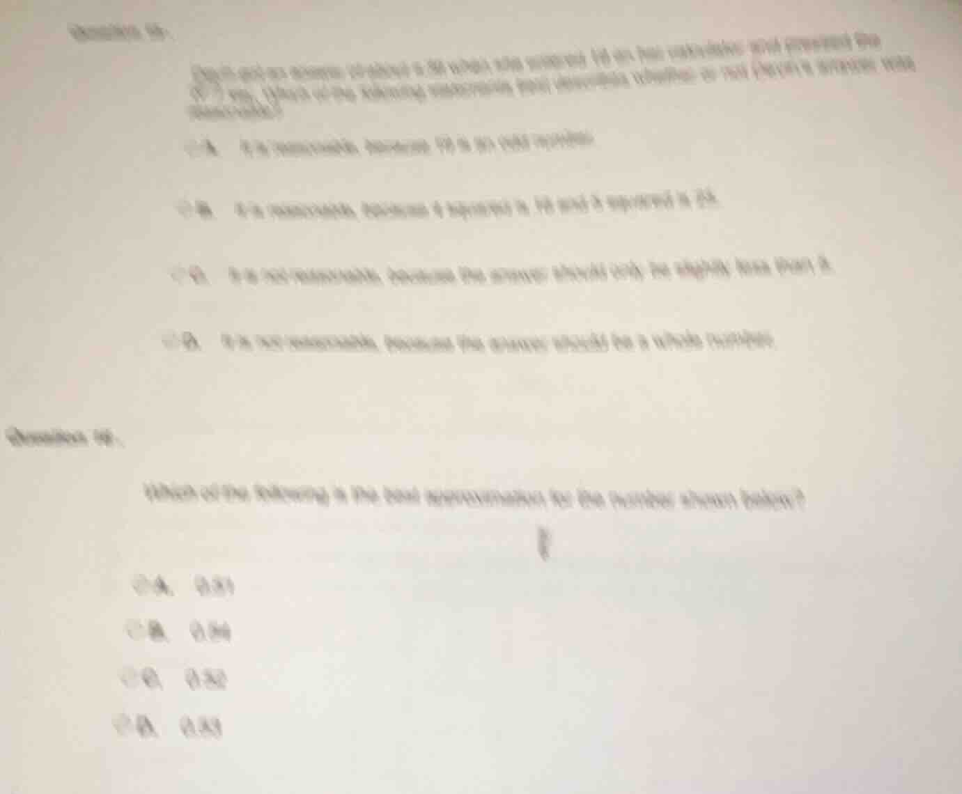 question 15: sarah got an answer of about 2.6 when she divided 16 by he…