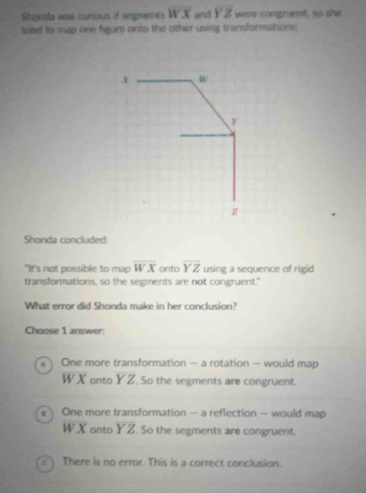 shonda was curious if segments ( overline{wx} ) and ( overline{yz} ) we…