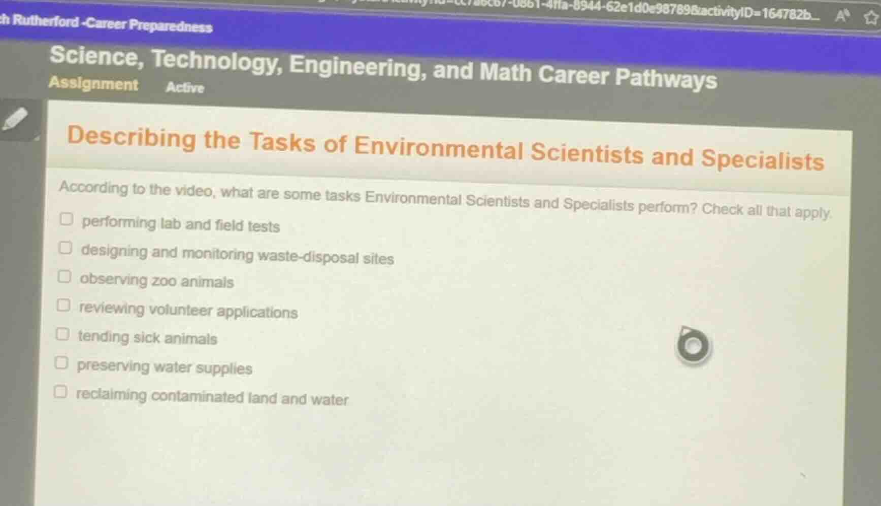 describing the tasks of environmental scientists and specialists accord…