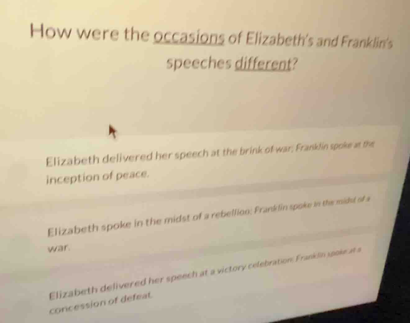 how were the occasions of elizabeth’s and franklin’s speeches different…