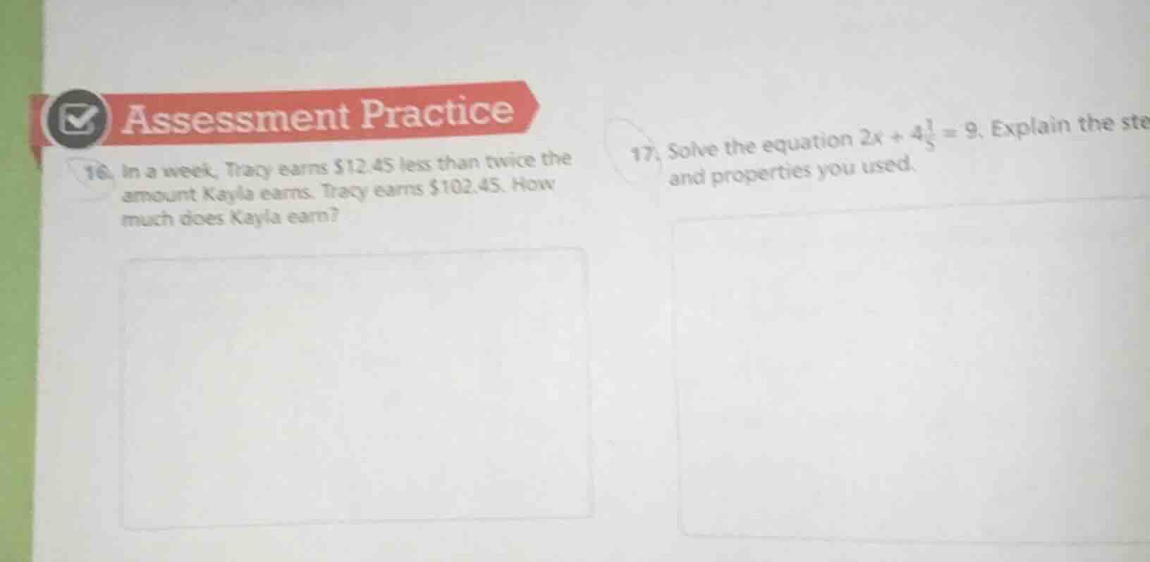 16. in a week, tracy earns $12.45 less than twice the amount kayla earn…