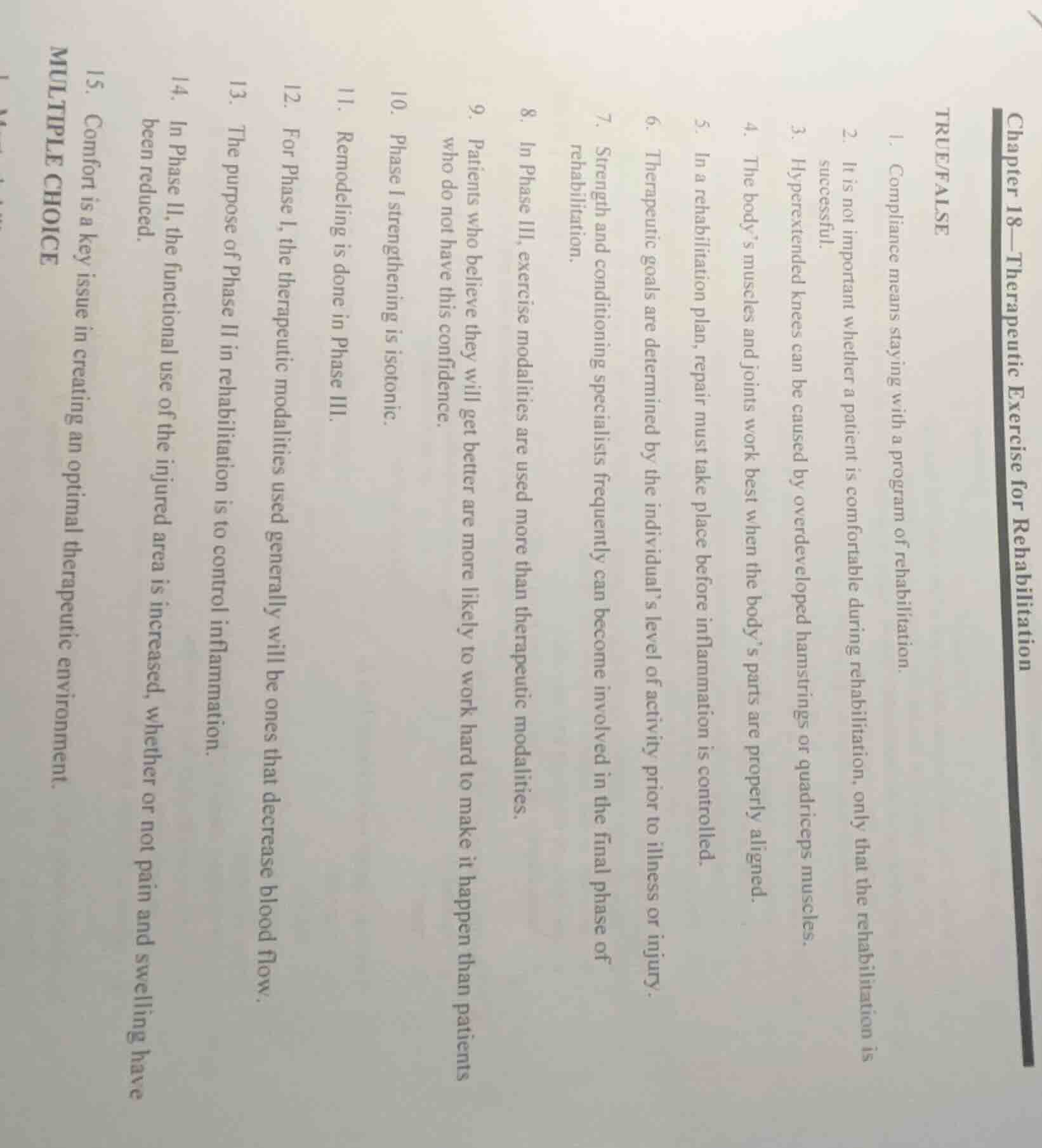 chapter 18—therapeutic exercise for rehabilitation true/false 1. compli…