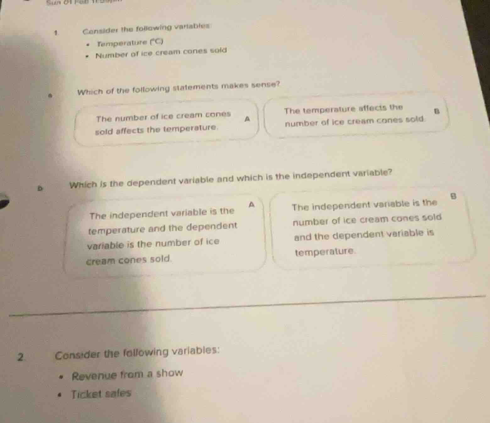 1. consider the following variables: - temperature (°c) - number of ice…