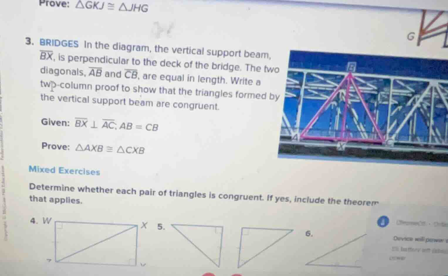 prove: $\\triangle gkj \\cong \\triangle jhg$ 3. bridges in the diagram…