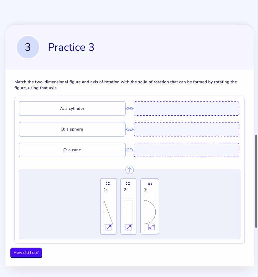 practice 3 match the two - dimensional figure and axis of rotation with…
