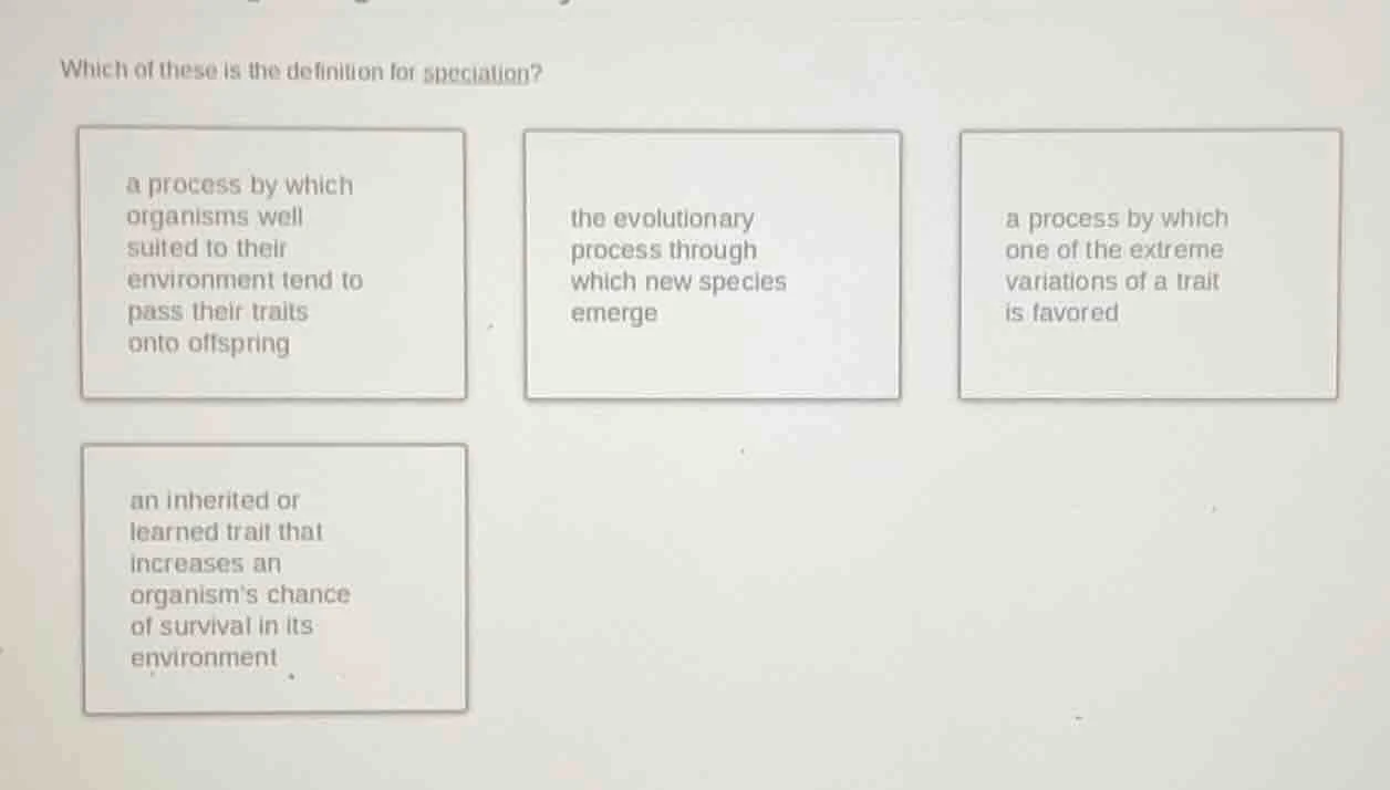 which of these is the definition for speciation? a process by which org…